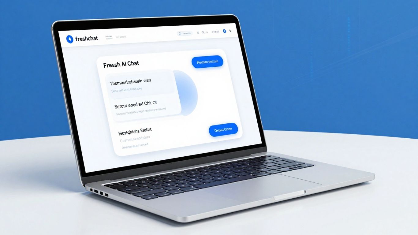 Freshchat AI chatbot interface on a laptop screen.