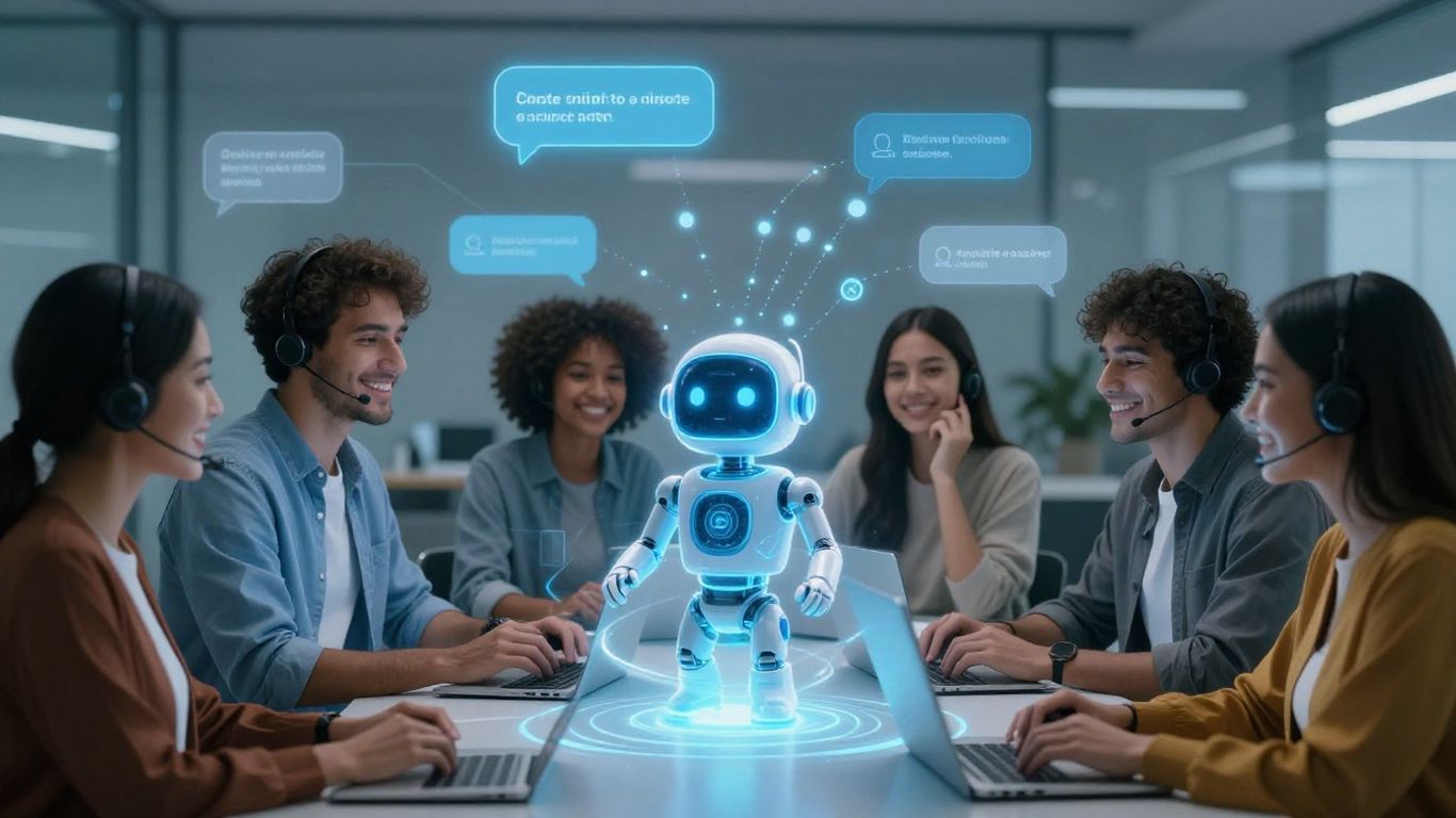 AI chatbot assisting happy customers with ease.