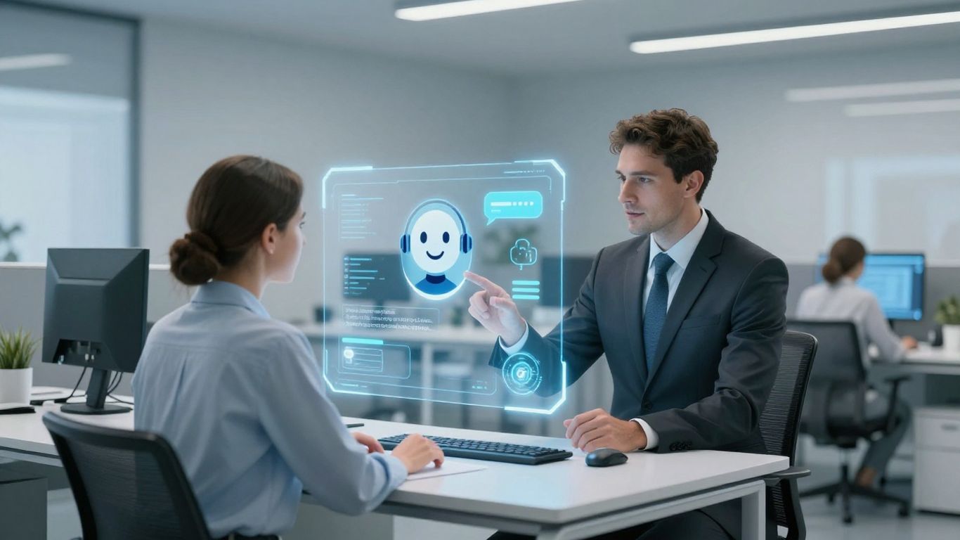 AI chatbot assisting a customer with a futuristic interface.
