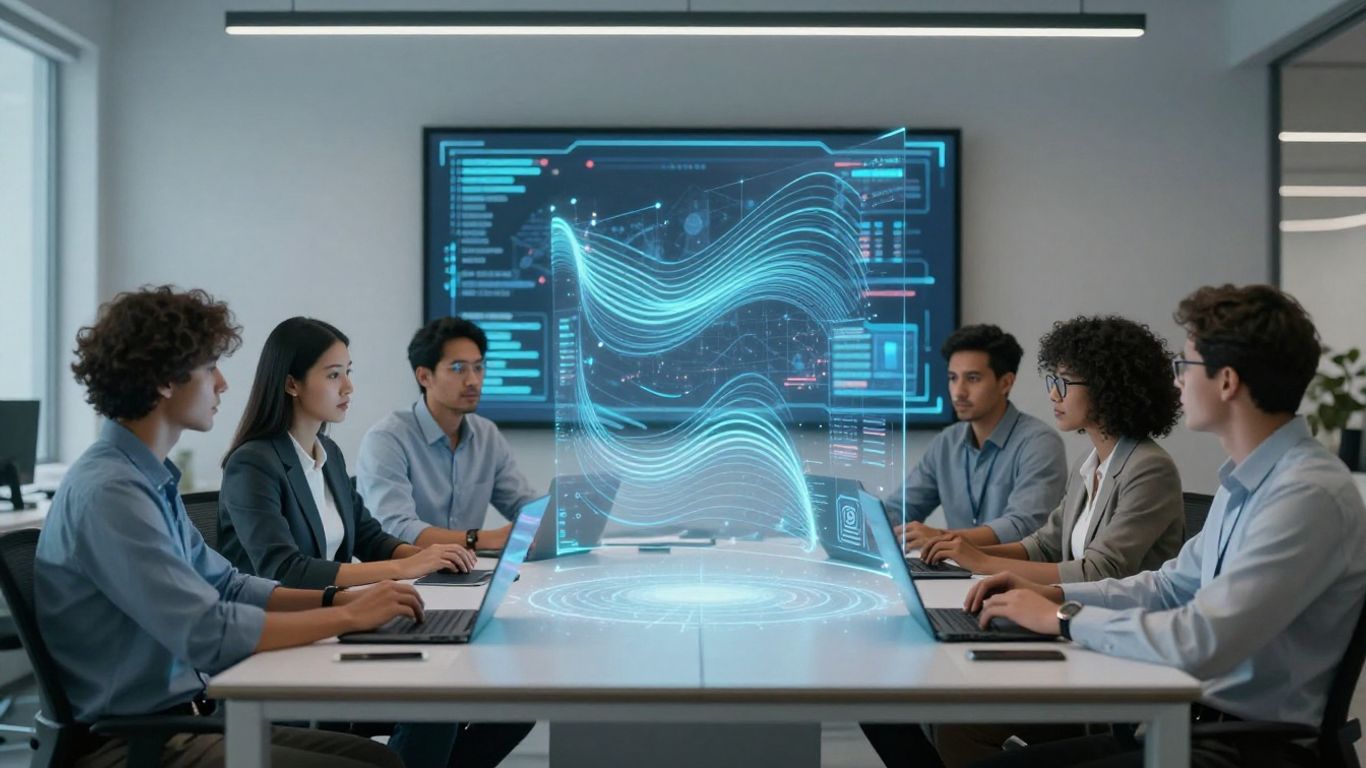 Business team using advanced AI technology for customer communication.