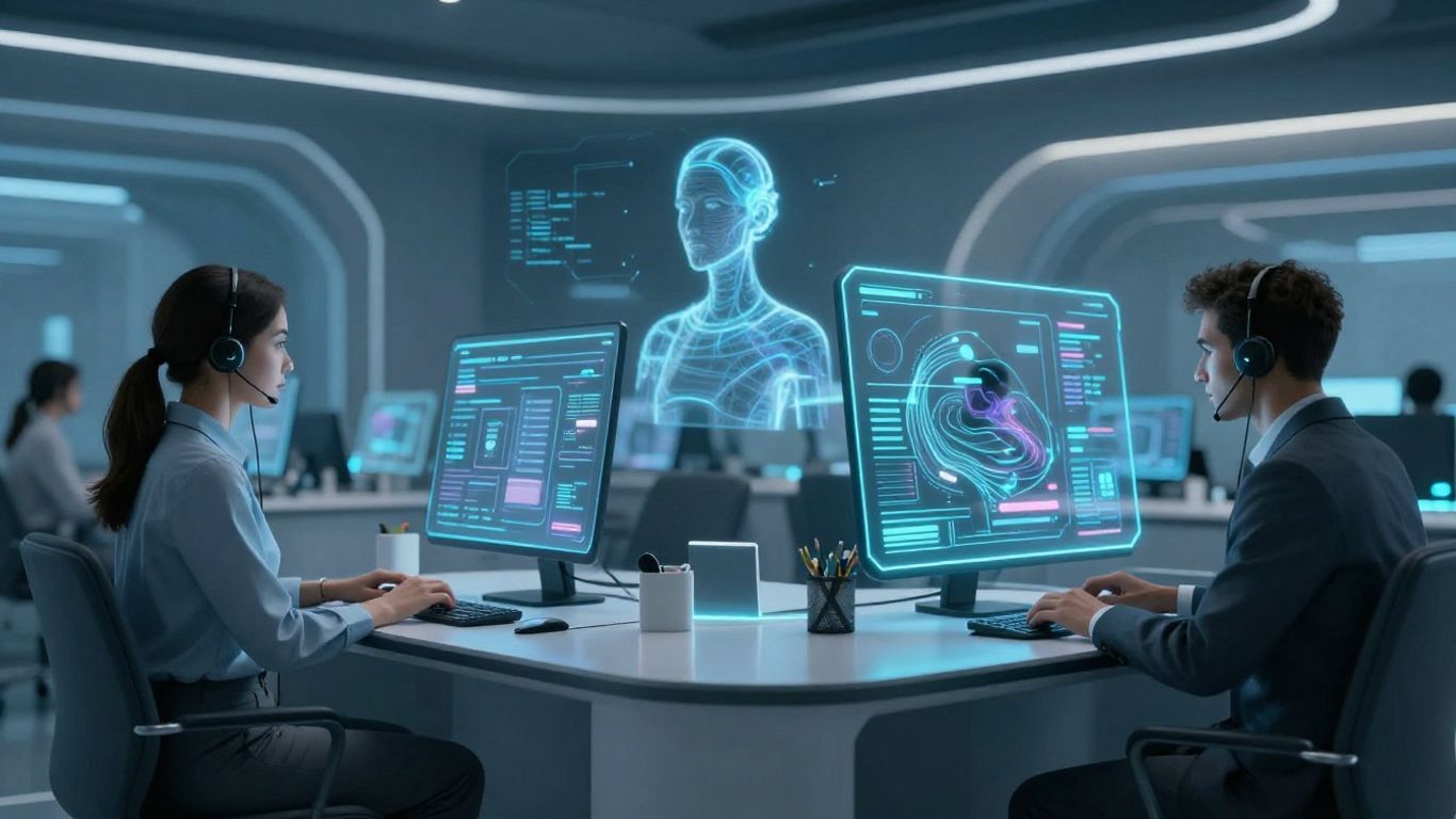 AI transforming customer service with futuristic technology.