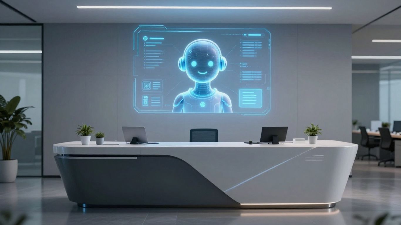 AI chatbot receptionist in a modern office.