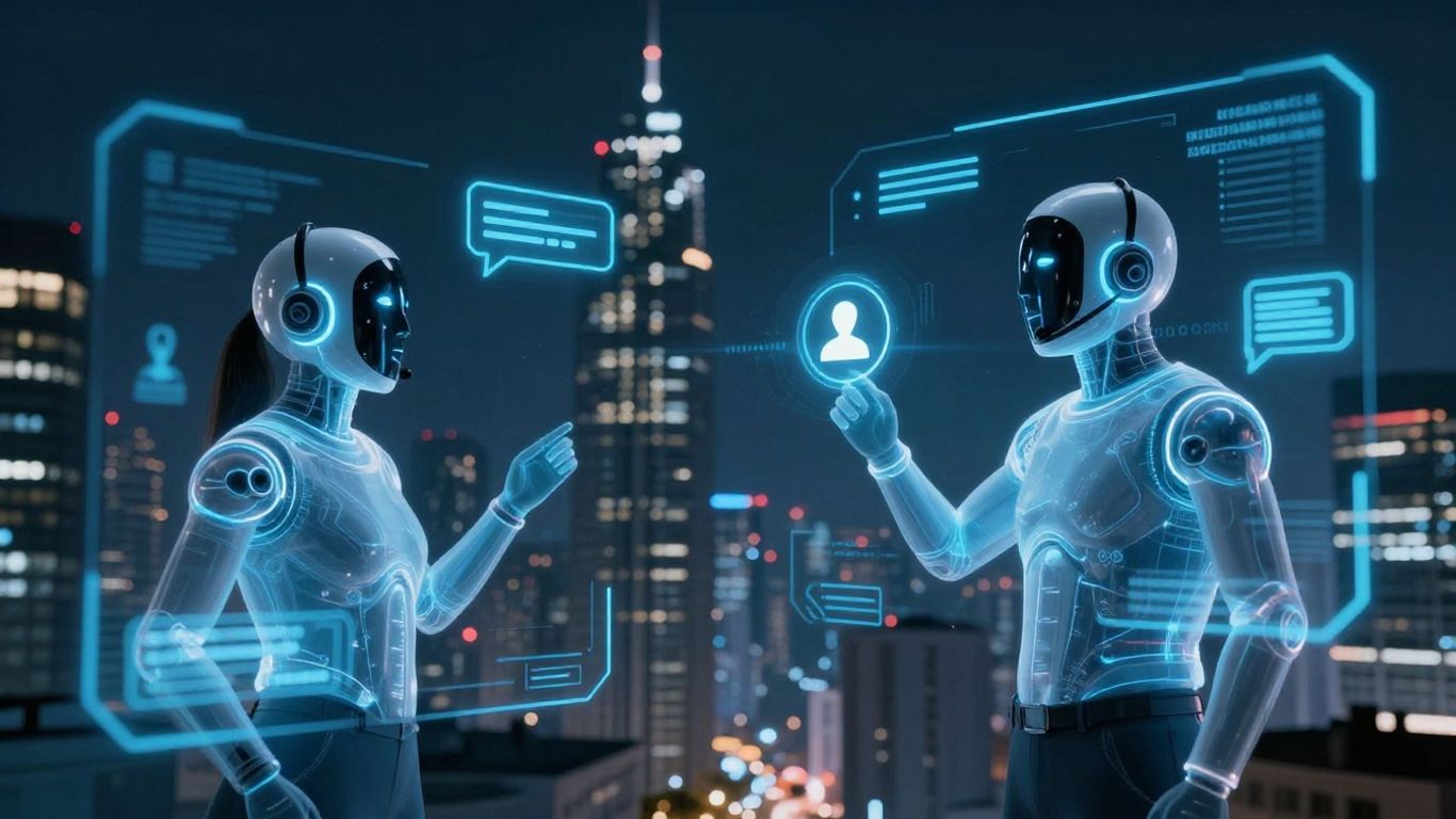 AI chatbots and futuristic customer service technology.