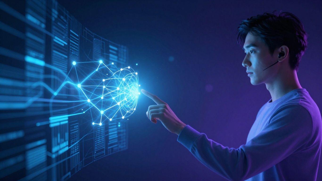 Futuristic AI customer service platform interface