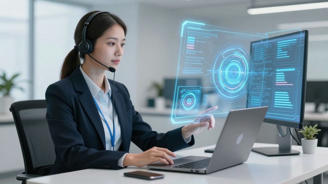 Agent and AI collaborating in customer service.