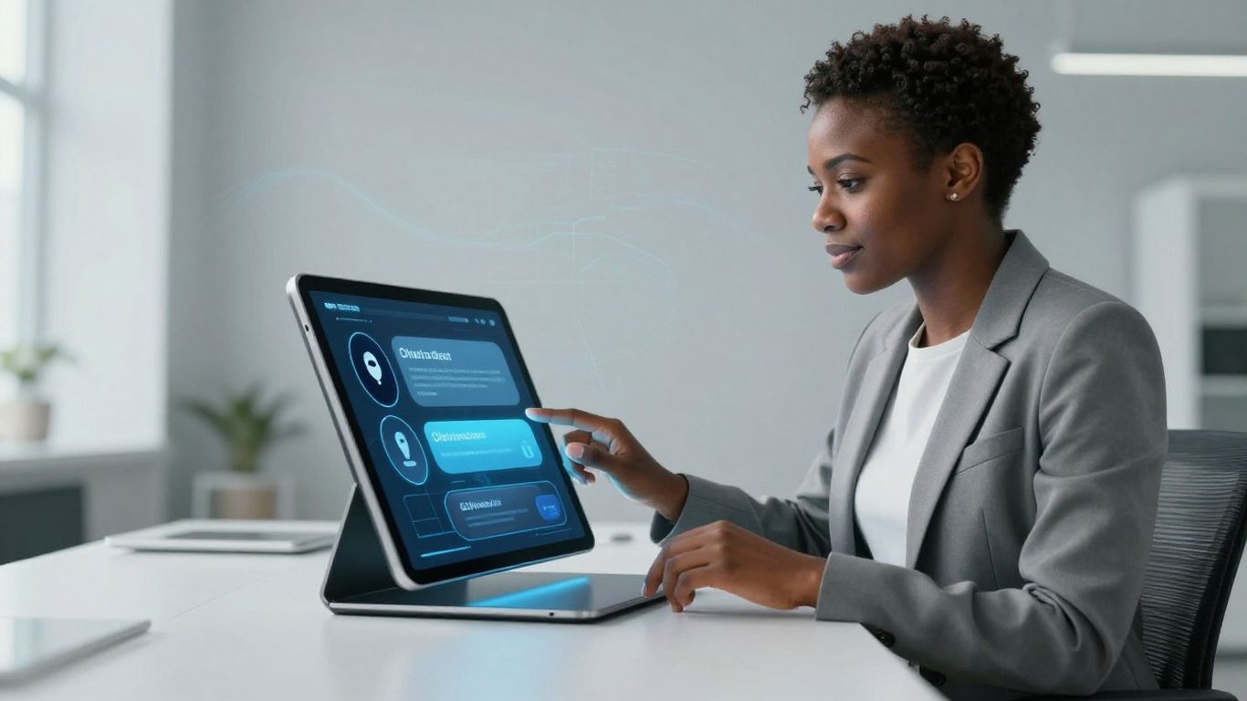 Person using AI chatbot on tablet for customer service.