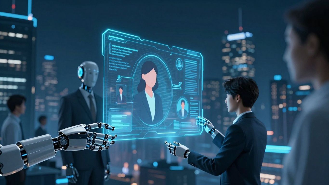 AI assisting customers in a futuristic service setting.