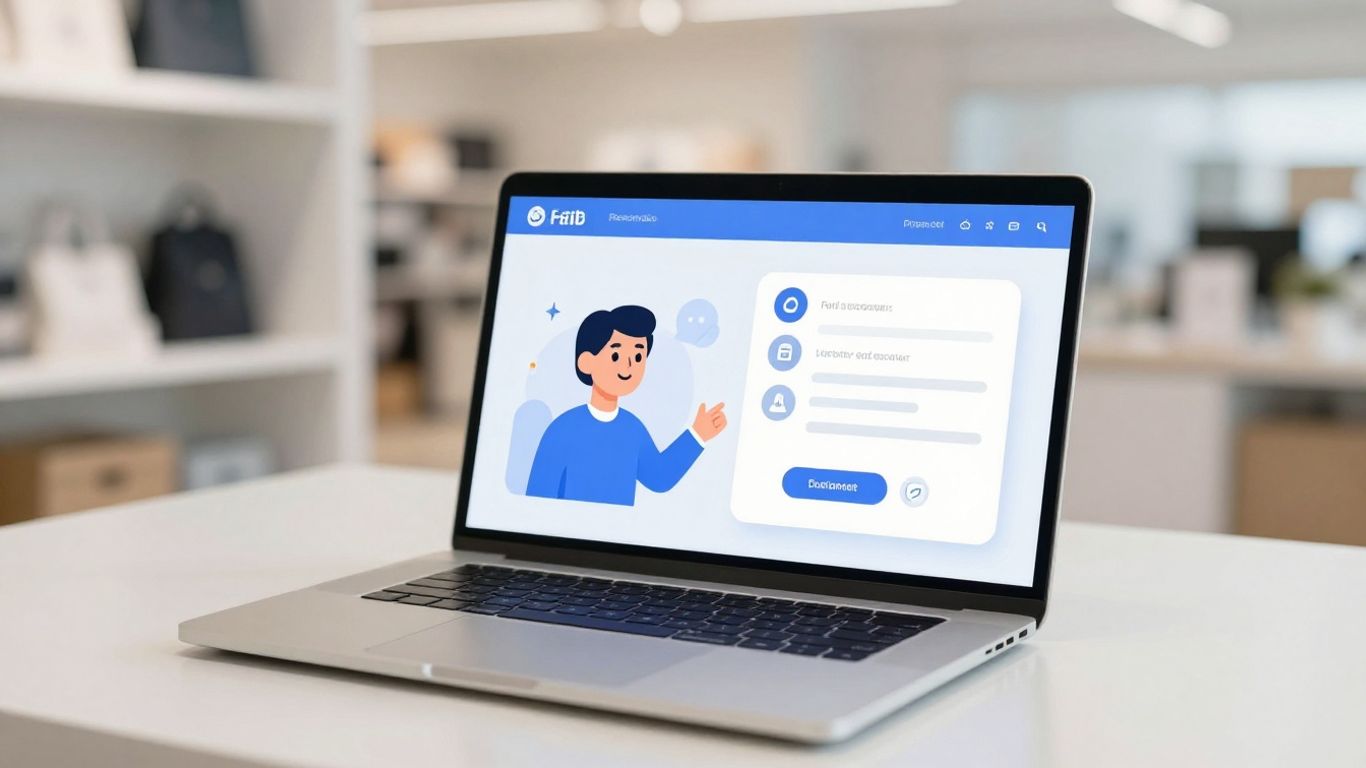 Ecommerce chatbot assisting a customer on a laptop.