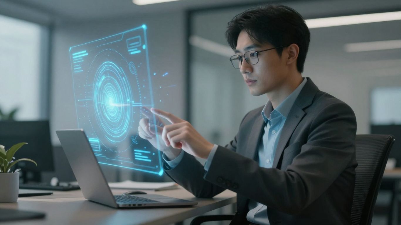 Person using AI interface in modern office