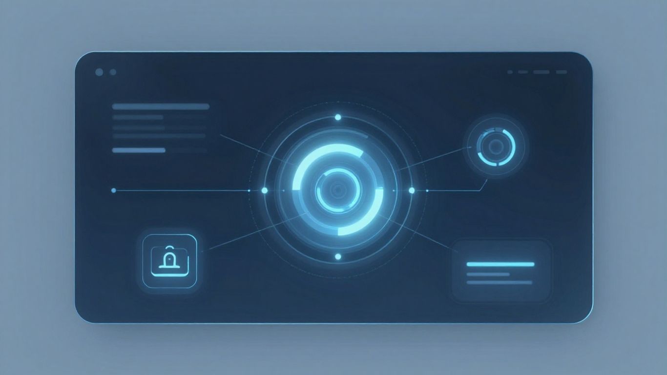 AI customer service automation interface with glowing abstract shapes.