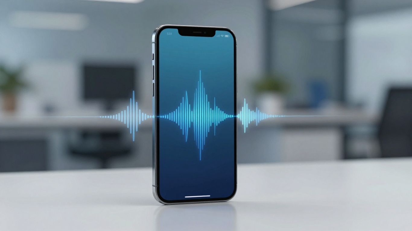 AI voicemail interface on a smartphone with soundwaves.
