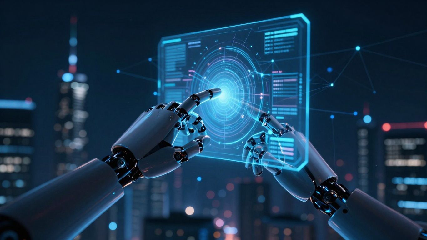 AI customer service interface with glowing connections.