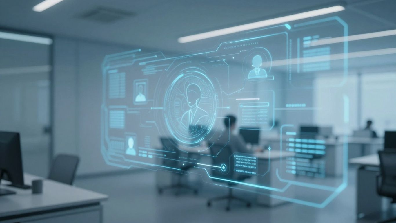 Futuristic AI customer support interface with glowing elements.