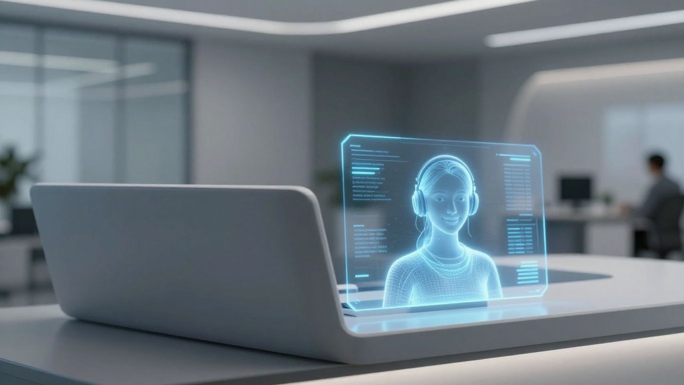 AI receptionist interface at a modern desk.