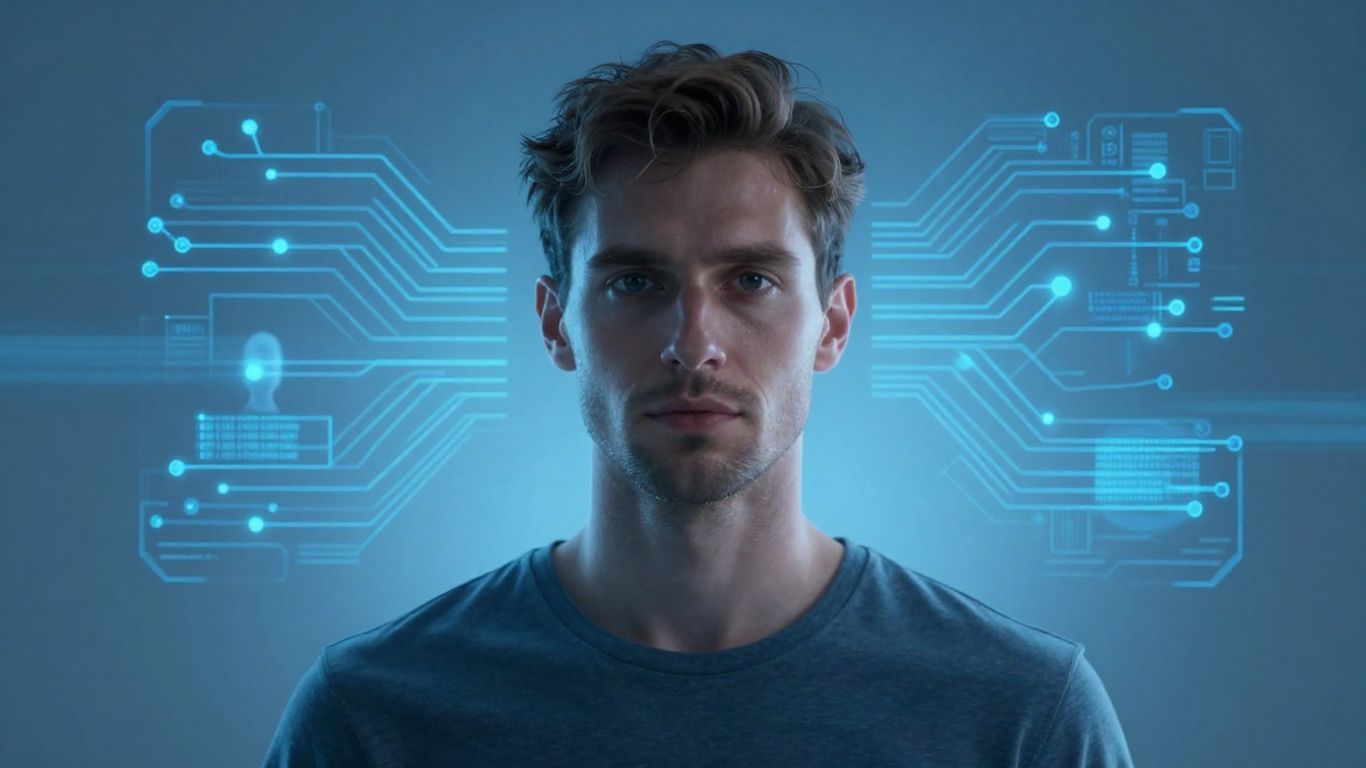 AI voice technology interface with human silhouette.