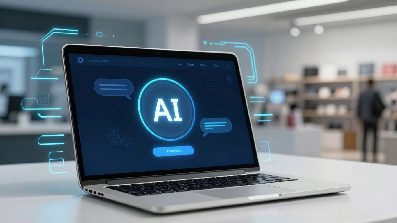 E-commerce chatbot interface on a laptop screen.