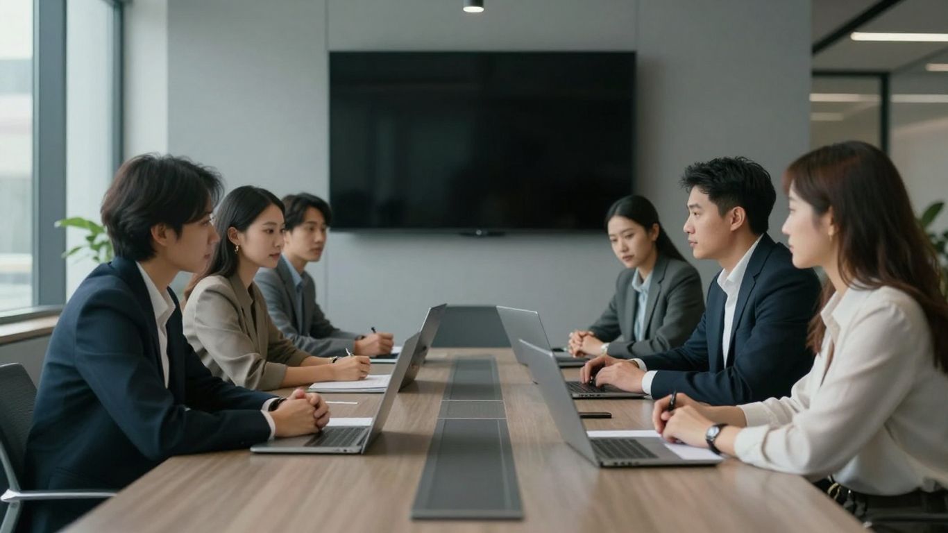 Team collaborating in a modern office.