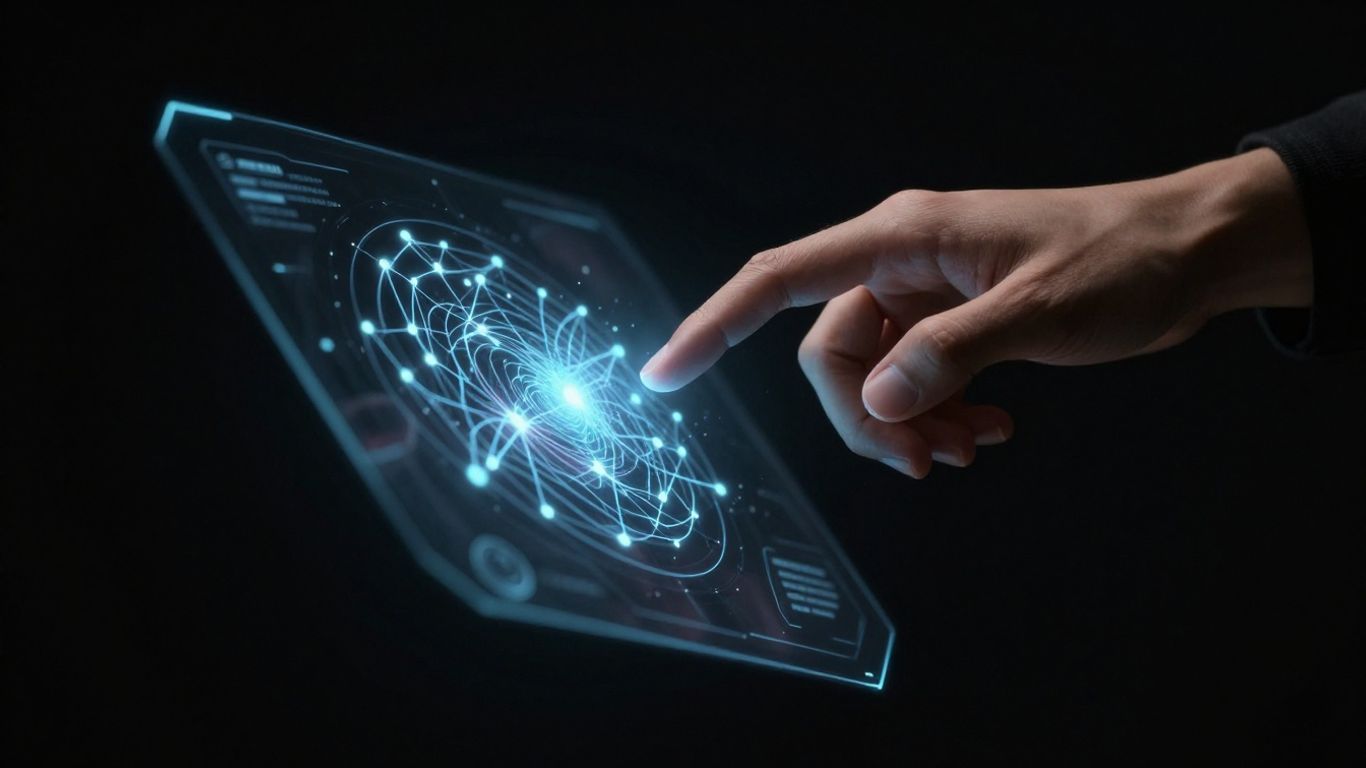 AI interface with human interaction and neural network patterns.