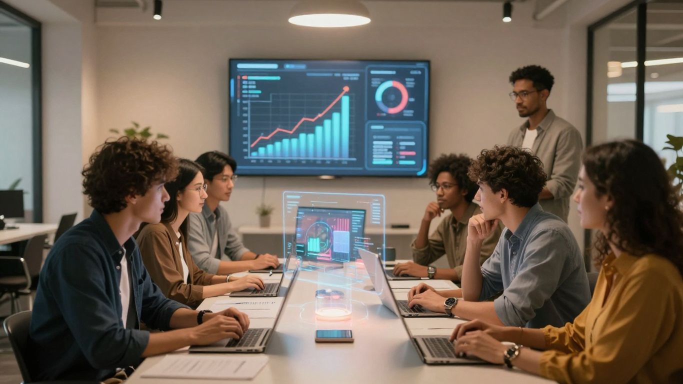 Small business owners using AI marketing tools for growth.