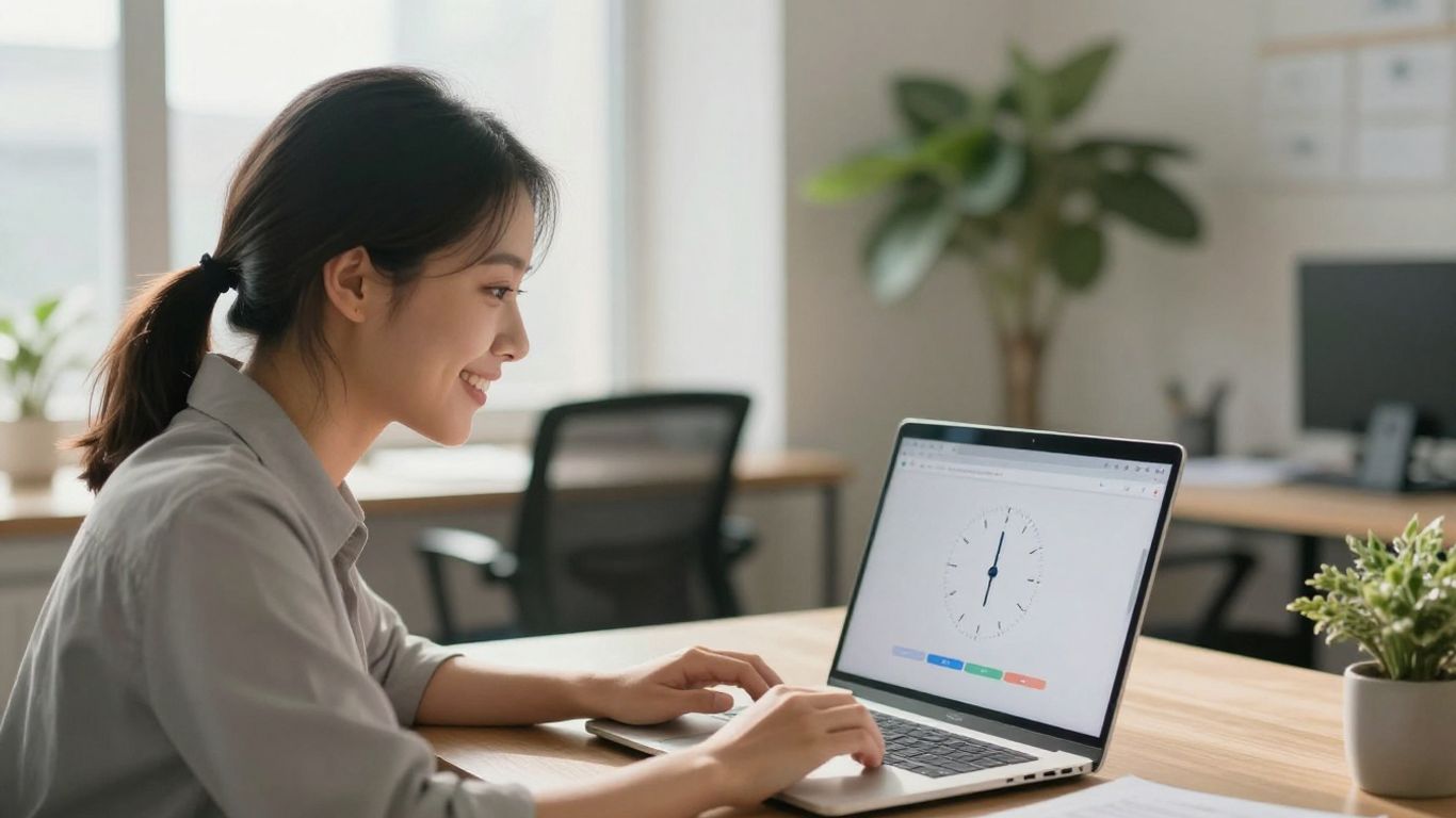 Small business owner managing call time on a digital interface.