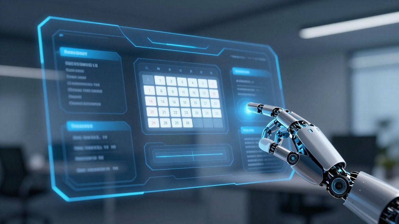 AI agent booking appointments on a futuristic interface.