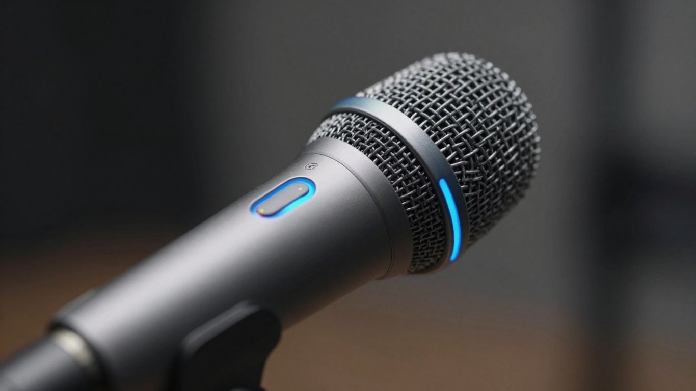 Modern microphone with glowing blue accents