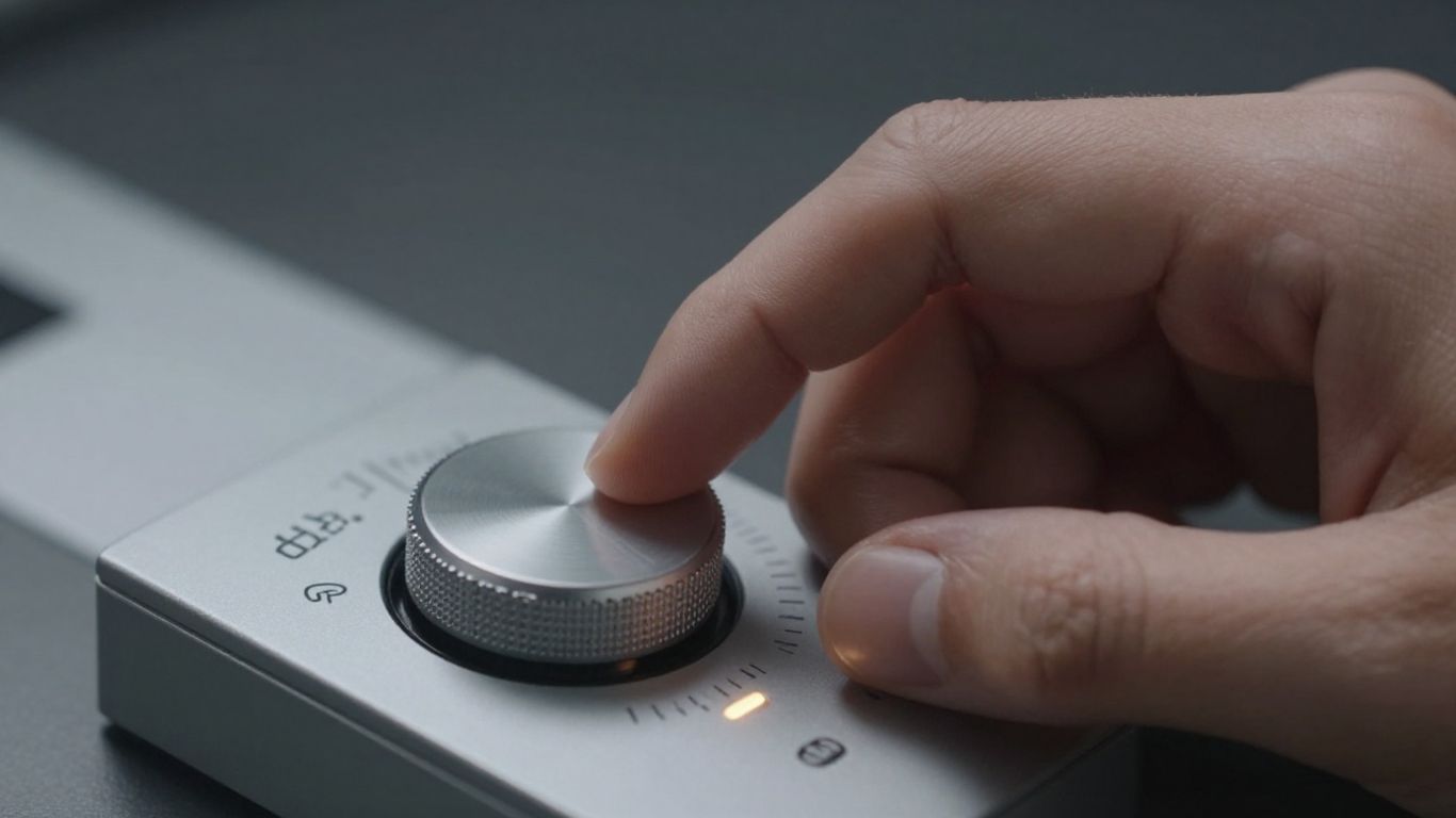 Hand adjusting a control dial on a device.