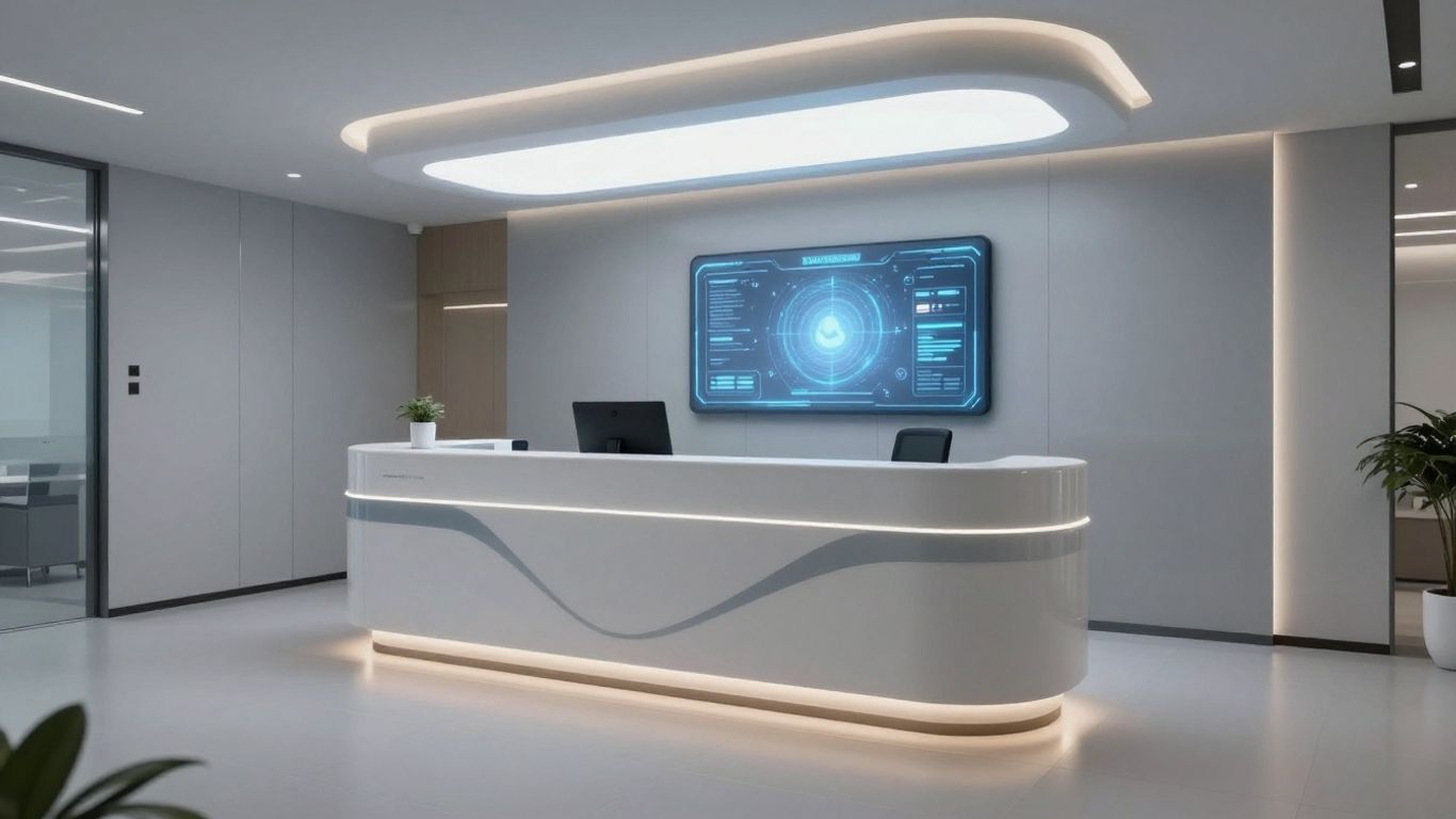 AI receptionist in a modern medical office.
