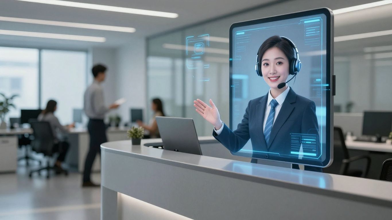 AI virtual receptionist assisting in a modern office.