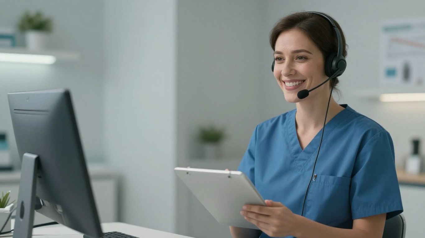 Healthcare professional with headset, virtual receptionist