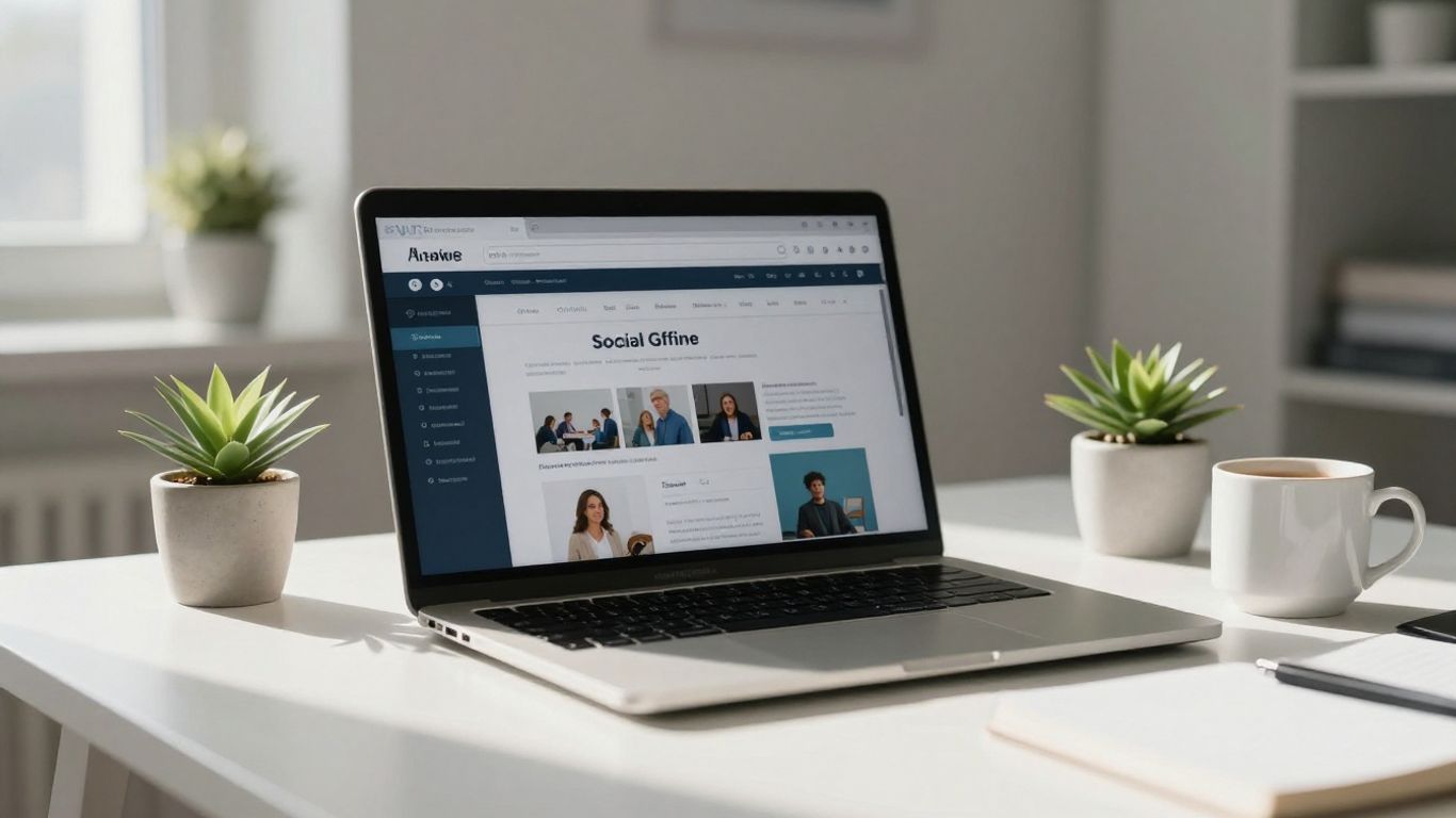 Postbae social media tool interface on a laptop screen.