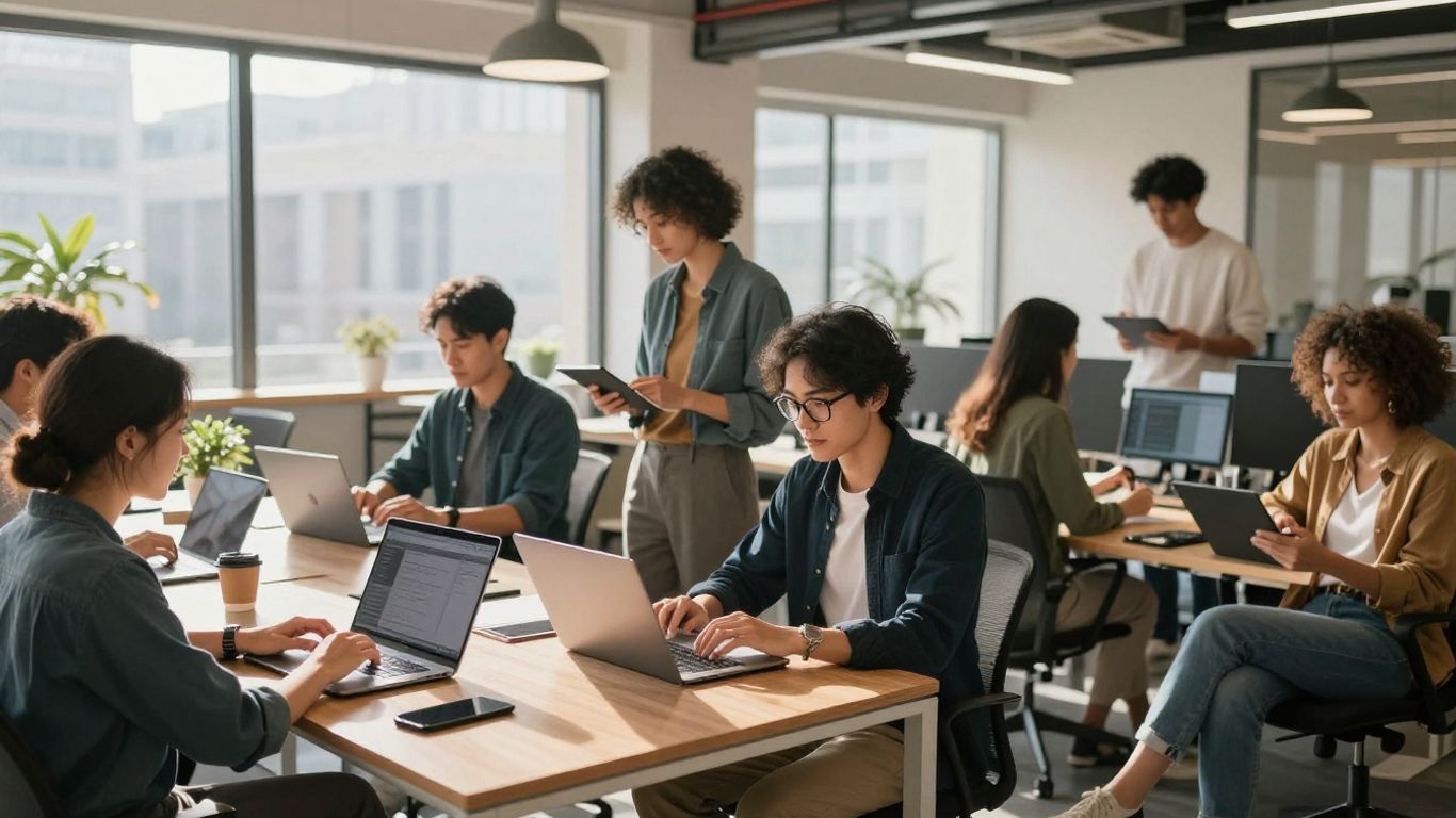 Small business owners using AI tools for growth.