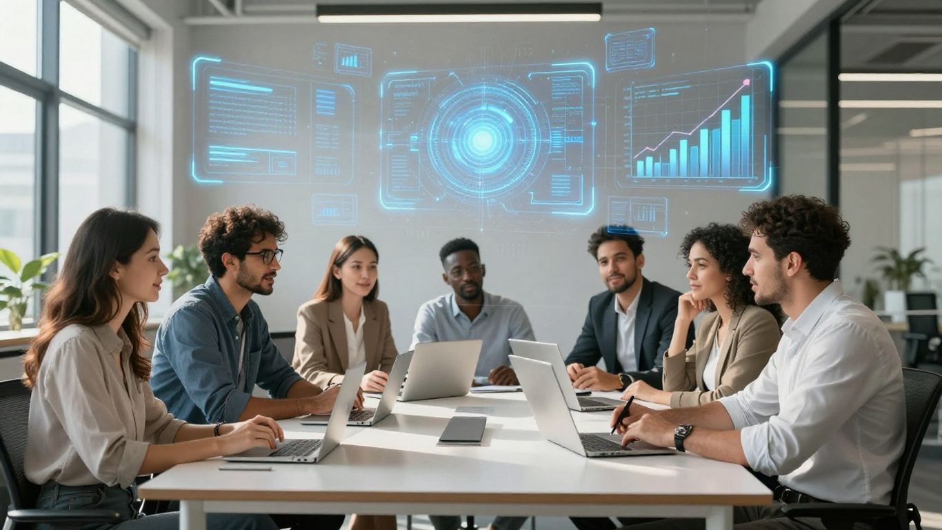 Small business owners using AI for growth and decision-making.