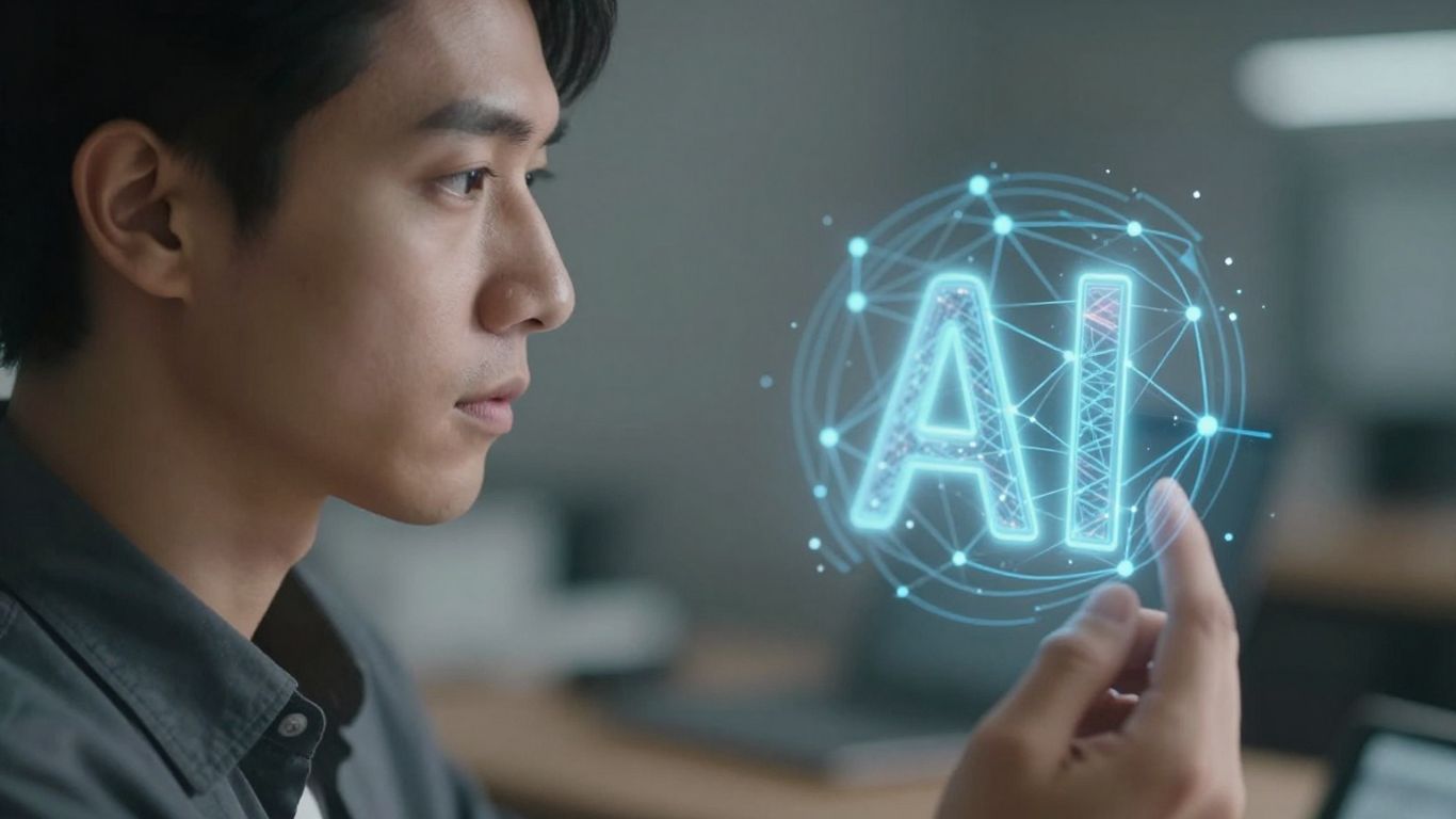 Small business owner looking at AI visualization