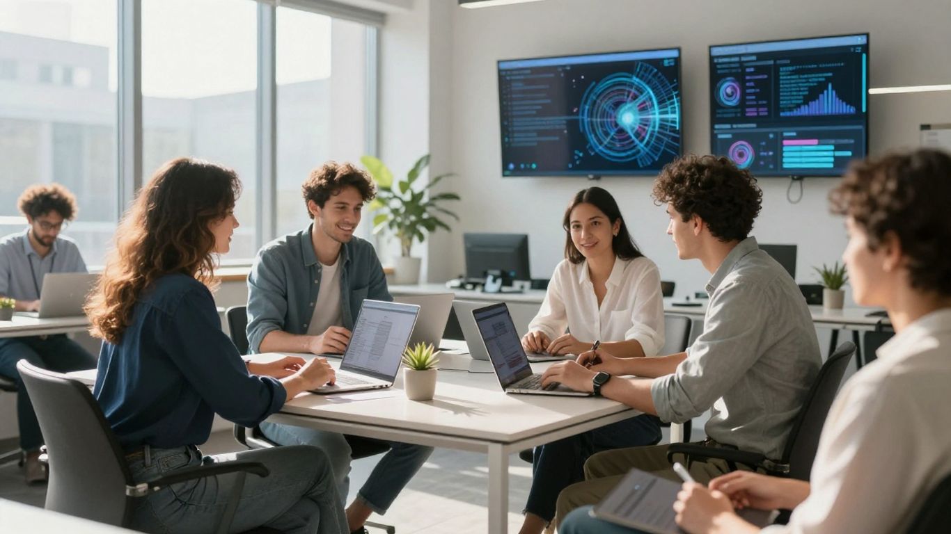 Small business owners using AI tools for growth.