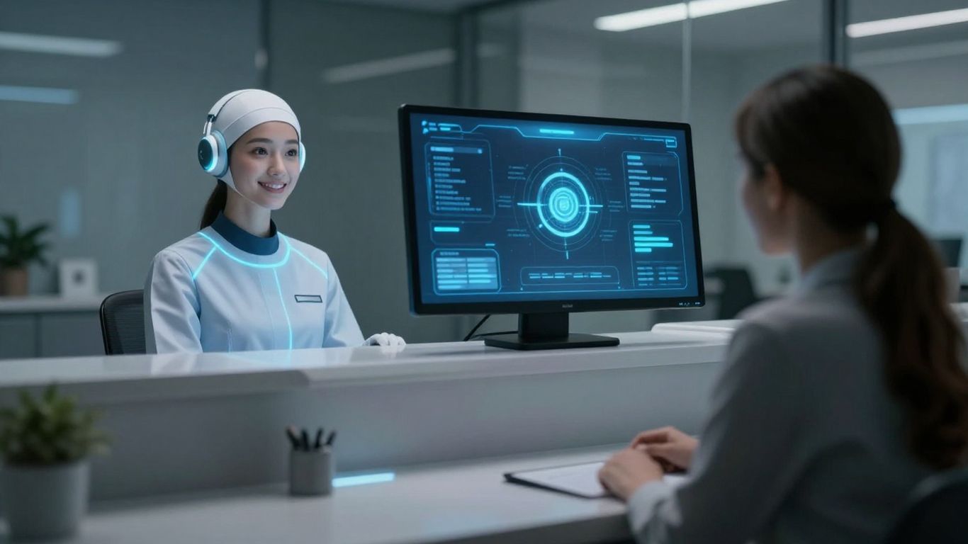 AI receptionist in a modern medical office.