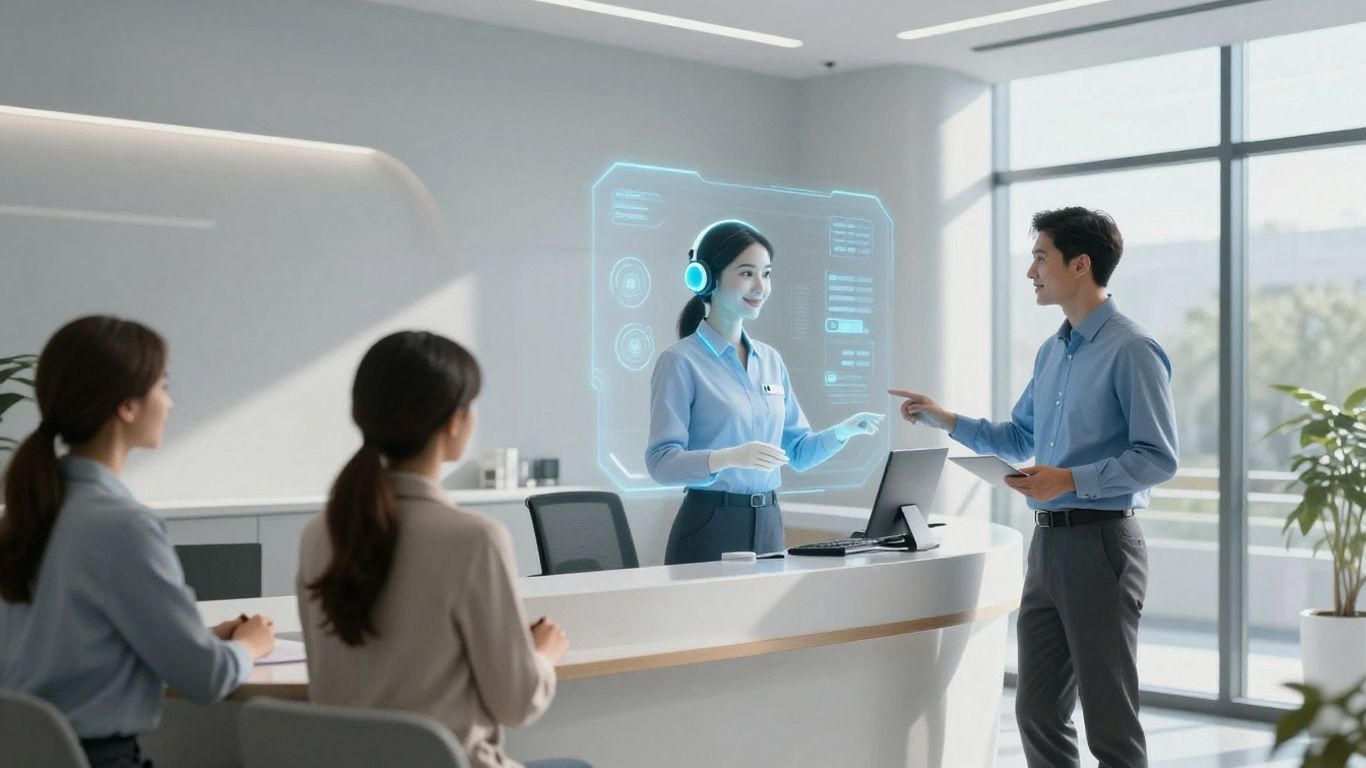 AI receptionist in a modern medical office.