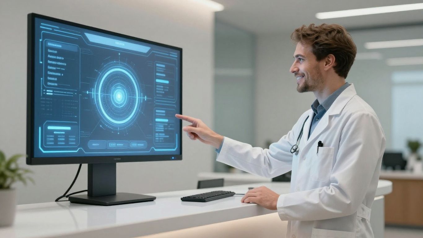 AI receptionist in a modern medical office.