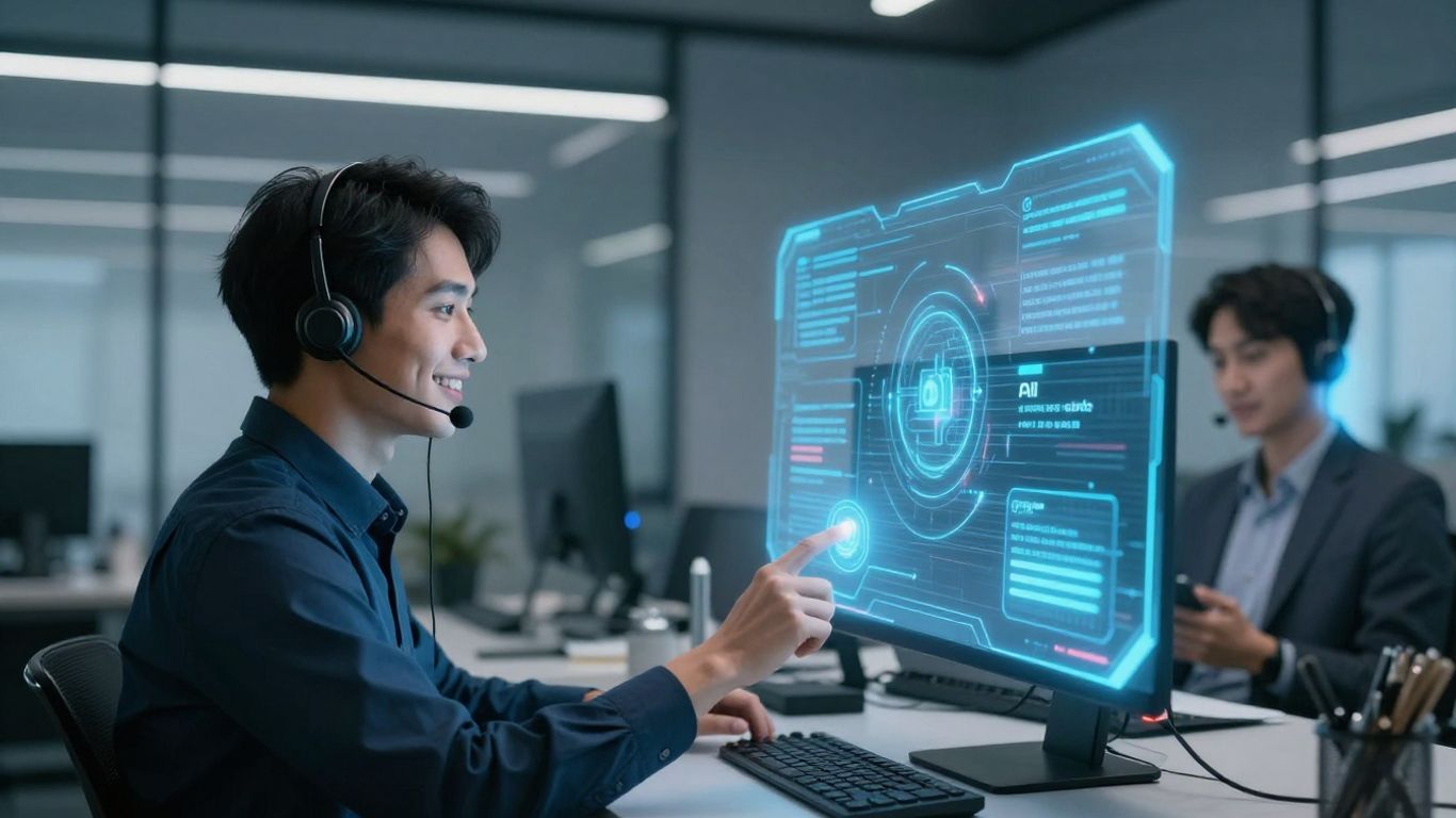 AI assisting customer service agent, improving workflow and reducing stress.