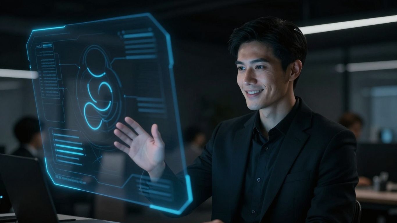 AI avatar interacting with a business environment.