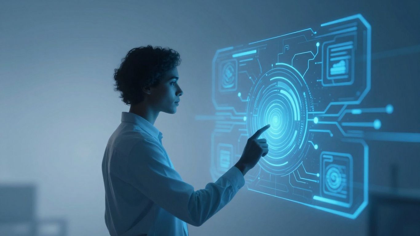 AI interface interacting with a human silhouette.