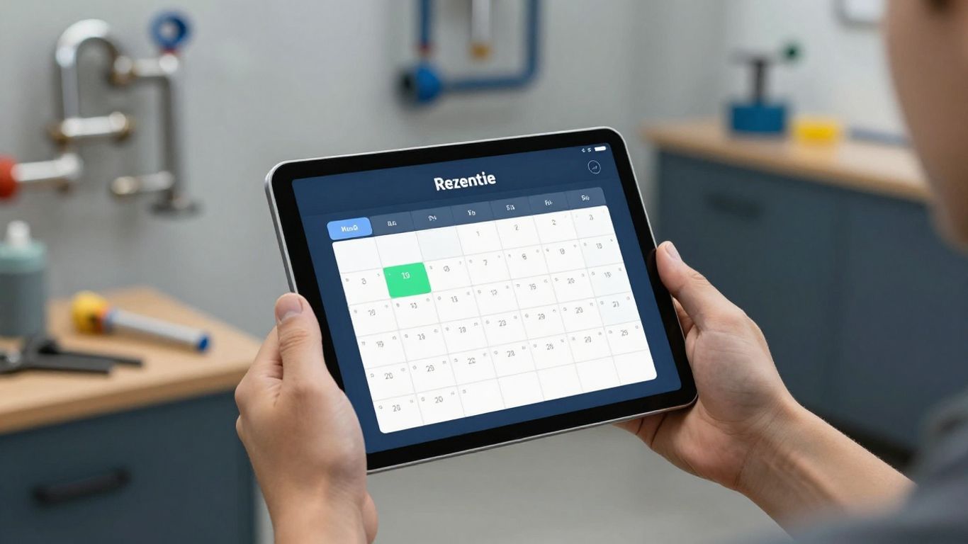 AI receptionist software managing plumber's active times on a tablet.