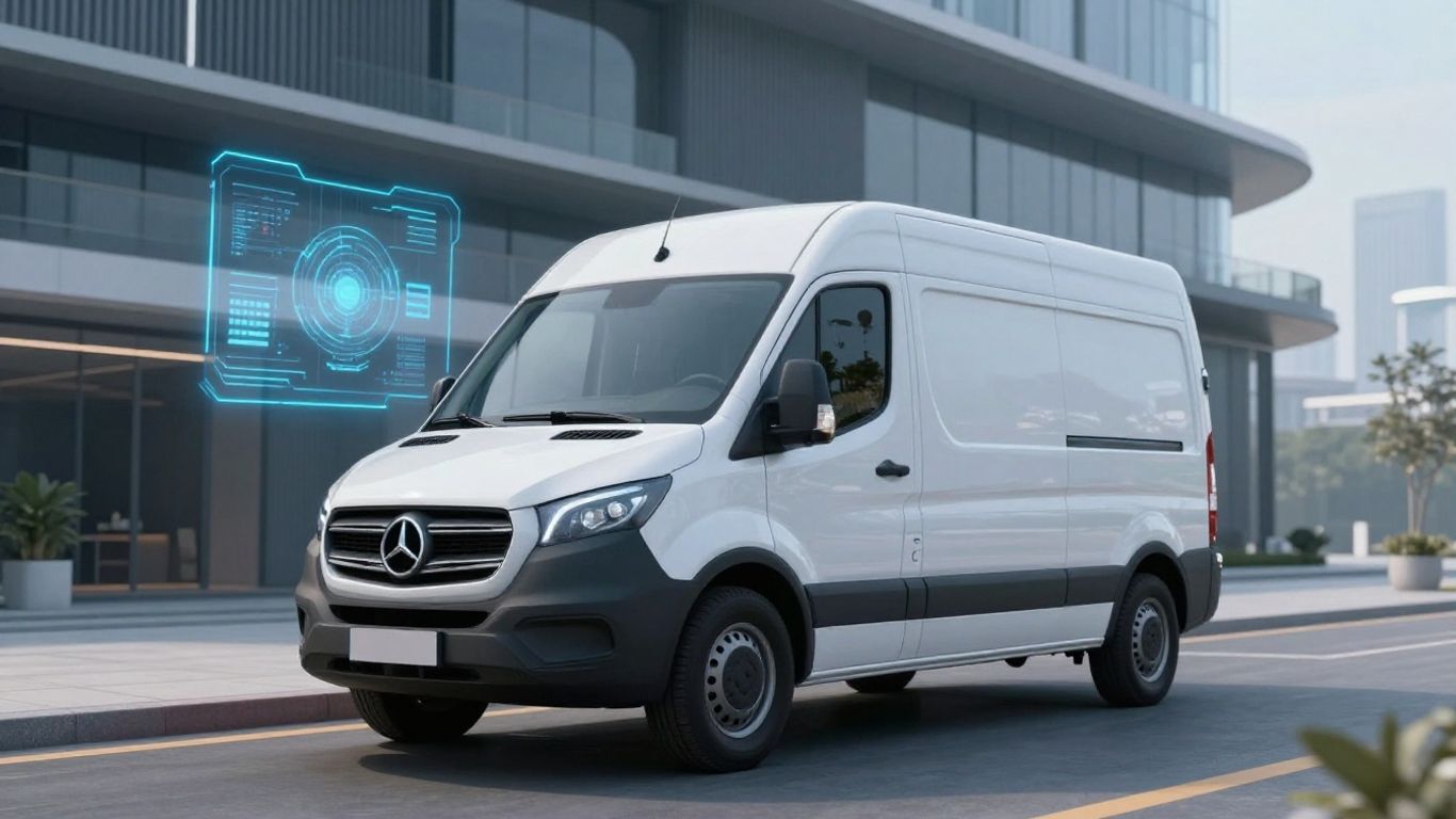 Futuristic plumbing van with AI interface