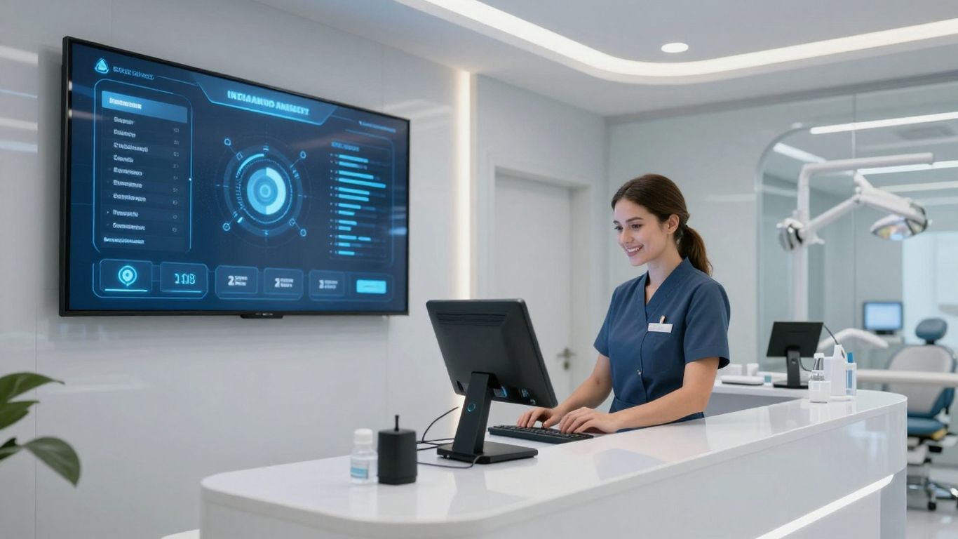 Automated dental receptionist system interface and staff.