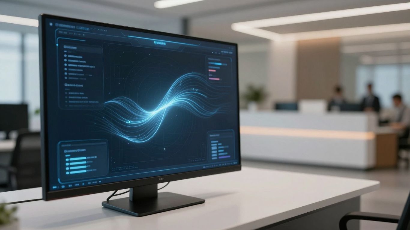 AI telephone assistant interface on a modern office screen.