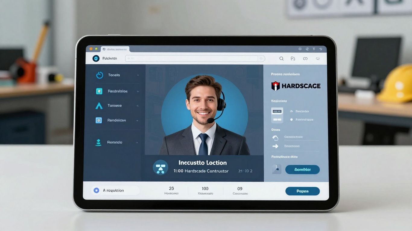 AI receptionist interface on a tablet for hardscape contractors.