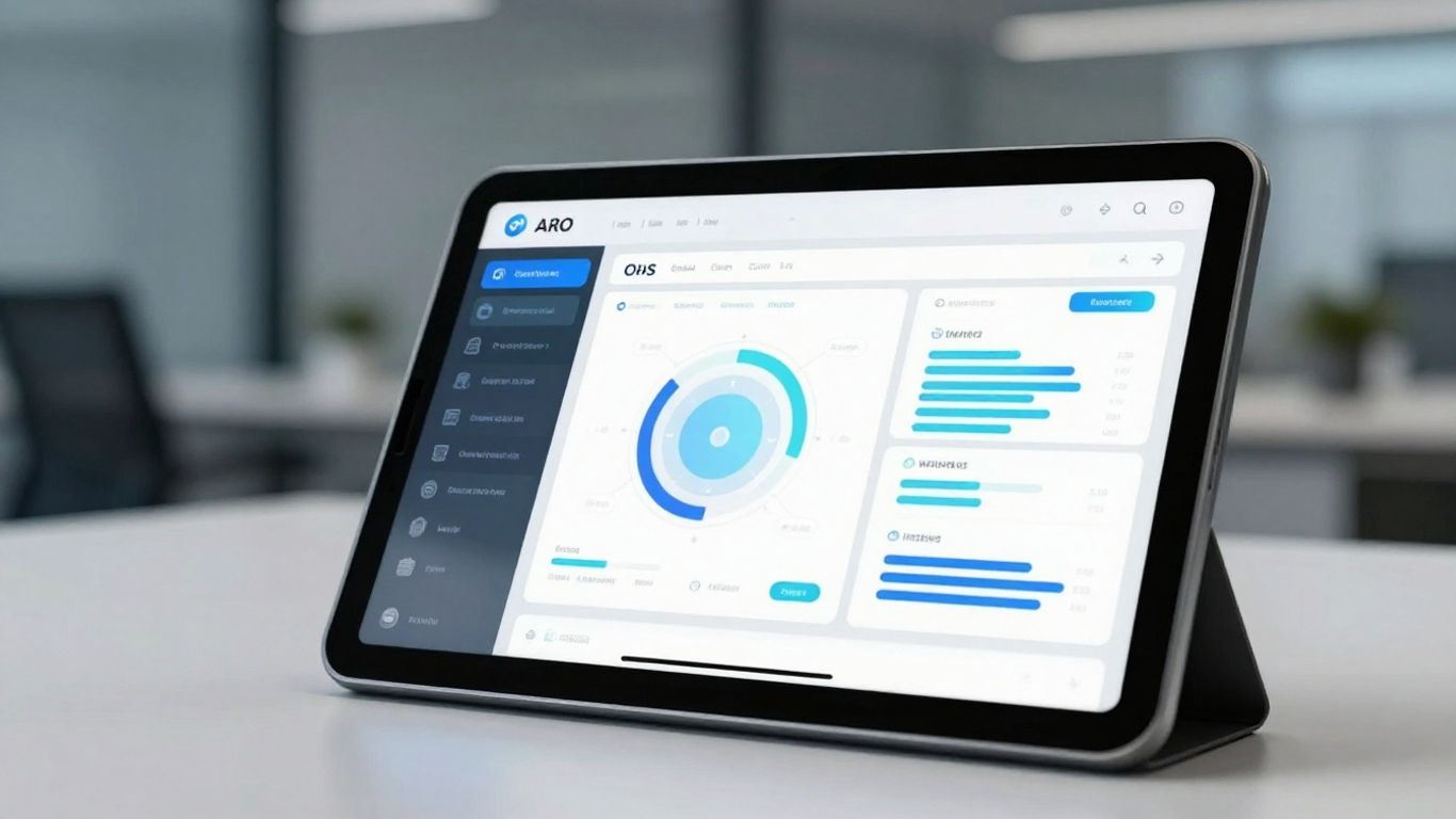 AI receptionist interface on a tablet screen.