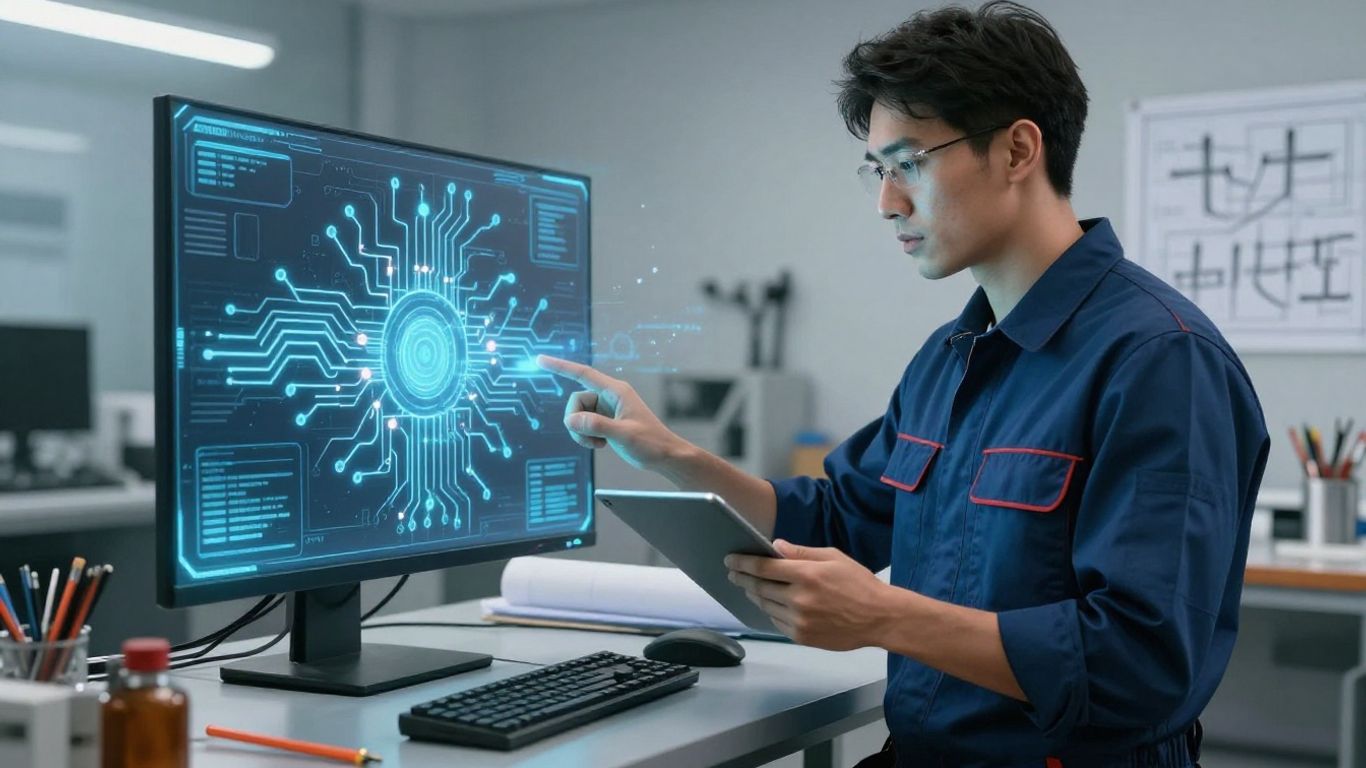 Electrician using AI interface for business.