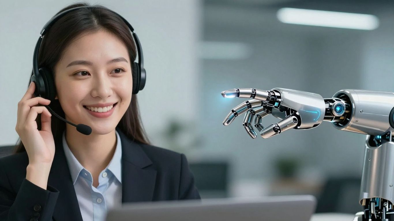 AI robot and human agent side-by-side