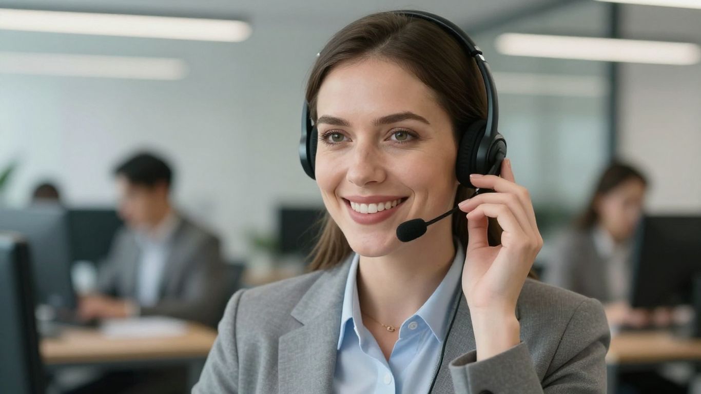 Professional woman with headset in office